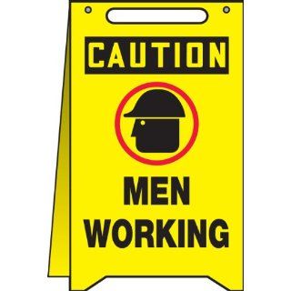 Accuform Signs PFR603 Plastic Free Standing Fold Ups Floor Safety Sign, Legend "CAUTION MEN WORKING" with Graphic, 12" Width x 20" Height x 0.125" Thickness, Black/Red on Yellow Industrial Warning Signs Industrial & Scientifi