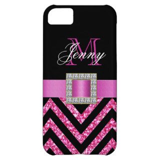 HOT PINK BLACK CHEVRON GLITTER GIRLY COVER FOR iPhone 5C