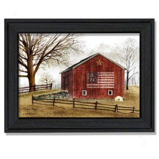 The Craft Room BJ112 603 Flag Barn, Country Themed Framed Script Canvas Like Print by Artist Billy Jacobs, 16x12 Inches   Shelving Hardware  