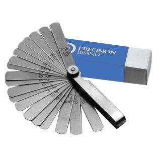 Precision Brand 605 19821 Steel Thickness Feeler Gage Fan Blade Assortment, Rounded Blades, 3 5/16" Length, 25 Blades Thickness Gauges