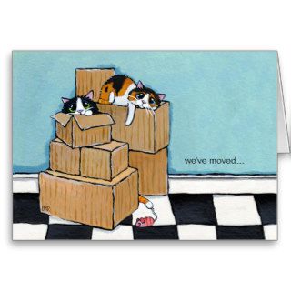 3 Cats & Boxes  We've Moved Note Card
