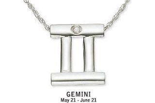 14K White Gold Diamond Gemini Pendant w/Chain Jewelry
