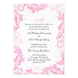 Pink Swirl 10th Wedding Anniversary Invitation