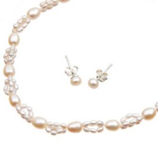 Pink Freshwater Pearl Necklace and Earring Set Jewelry Sets Clothing