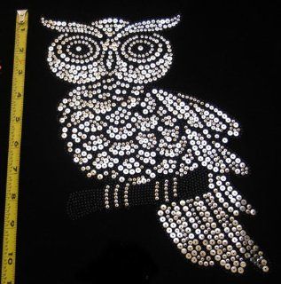 Rhinestone Iron On Transfer Owl Silver Design 