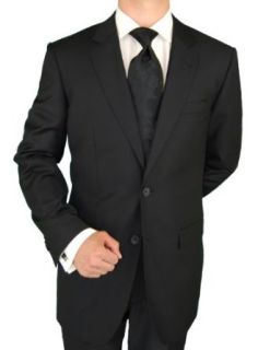 Slim Fit Pure Wool Modern Mens Suit 2 Button Jacket Flat Front Pants Jet Black at  Mens Clothing store Business Suit Pants Sets