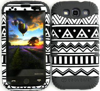 Hybrid Impact Rugged Black and White Aztec Tribal Case on Gray for Samsung Galaxy Slll S3 Rubber Hard Cover Fits Sprint L710, Verizon I535, At&t I747, T mobile T999, Us Cellular R530, Metro Pcs and All. Cell Phones & Accessories