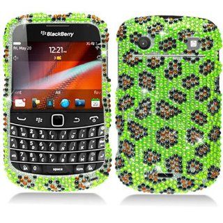 Hard Plastic Snap on Cover Fits RIM/Blackberry 9900 9930 Blod Leopard Skin Black and Yellow Full Diamond T Mobile Cell Phones & Accessories