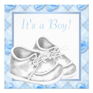 Blue White Baby Shoes Boy Shower Personalized Announcement