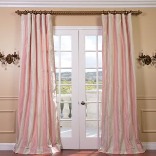 Light Pink/ Cream Stripe Faux Silk Taffeta 108 inch Curtain Panel EFF Curtains