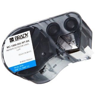 Brady MC 1000 595 WT BK Vinyl B 595 Black on White Label Maker Cartridge, 25' Width x 1" Height, For BMP51/BMP53 Printers