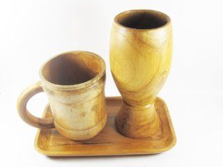 Set of Handmade Wood Drink Glasses with Coasters Kitchen & Dining