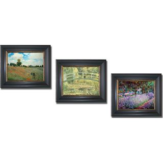 Claude Monet 'Giverny, Poppyfields, and Footbridge' Framed 3 piece Canvas Art Set Canvas