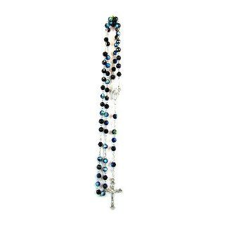 December Birthstone Rosary, Blue Zircon Colored Crystal Pendant Necklaces Jewelry