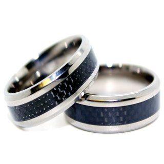 Matching 8mm Titanium Black Carbon Fiber Wedding Band Set (US Sizes 5 16, Half Sizes Available) Jewelry
