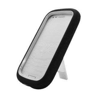 Samsung Galaxy S III mini GT I8190   Hybrid Double Layer Heavy Duty Armor Case w/ Built in Kickstand (White / Black) Cell Phones & Accessories