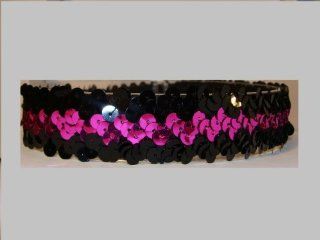 Sequin Stretch Headband   Black Hot Pink Black   Fashion Headbands