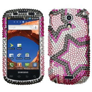 SAMSUNG ANDROID GALAXY S EPIC 4G D700 BLACK PINK AND SILVER WHITE STARS DESIGN FULL DIAMOND CRYSTAL HARD CASE COVER 