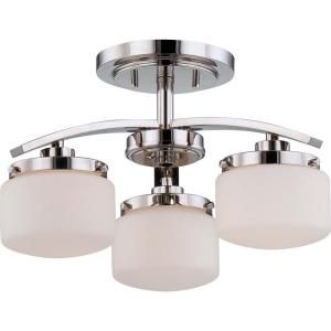 Glomar Austin 3 Light Polished Nickel Semi Flush Mount with Etched Opal Glass Shade HD 5028