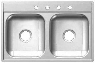 Kindred FDS604N 22" x 33" x 6" Stainless Steel Drop In Double Bowl Sink   Satin Finish (4 Faucet Holes)    