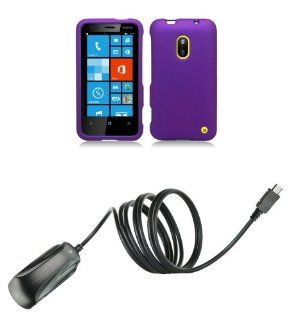 Nokia Lumia 620   Premium Accessory Kit   Dark Purple Hard Shell Case Shield Cover + ATOM LED Keychain Light + Micro USB Wall Charger Cell Phones & Accessories