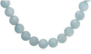 10mm Round Aquamarine Beaded Necklace, 16" Jewelry