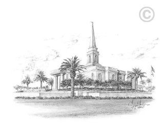 LDS Orlando Florida Temple   Chad Hawkins Temple Sketch   16x20 Print  