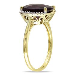 10k Yellow Gold Garnet and Diamond Accent Cocktail Ring (G H, I2 3) Gemstone Rings