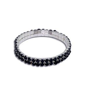 Stretchable Link Tennis Bracelet with Round Black Cubic Zirconia Crystals Jewelry