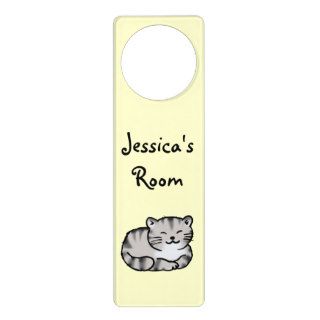 cute fluffy tabby gray tiger cat   add name door hangers