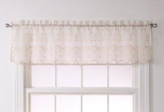 Stylemaster Renaissance Home Fashion Elena Embroidered Sheer Voile Valance, Tan, 60 Inch by 14 Inch   Window Treatment Valances