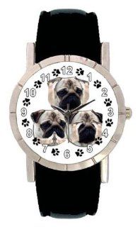 Pug Family Photo Design Watch with Leatherband at  Women's Watch store.