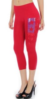 Fashion Chic pant Sequin side flag capri leggings red PCS624 Graphic Leggings