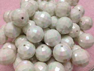 10pc 20mm White Chunky Beads Faceted Bubblegum Beads Iridescent Necklace Beading Supplies