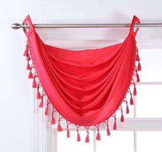 Stylemaster Skyler Grommet Waterfall Valance with Beaded Trim, 35 Inch by 37 Inch, Cherry   Window Treatment Valances