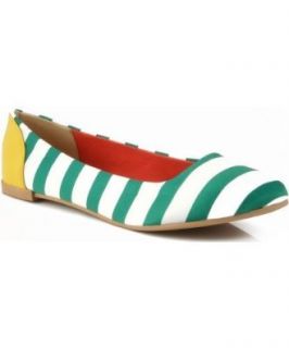 Qupid Salya 629 Striped Round Toe Ballet Flat CORAL/WHITE (7.5) Shoes