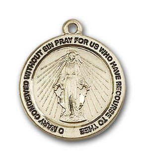 Free Engraving Included Medal 14k Gold Miraculous Holy Virgin Mary Immaculate Conception Medal 3/4 x 3/4" 4056KT w/o Chain w/Box Pendant Necklaces Jewelry