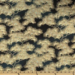 44'' Wide Keiko's Garden Bonsai Teal/ Gold Fabric By The Yard