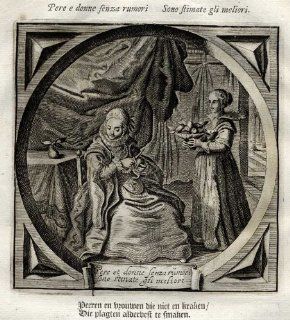 Antique Print Emblem Satirical Proverb VIRGIN PEAR NOISE Venne Cats 1655   Etchings Prints