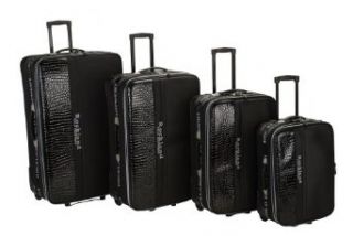 Rockland Luggage Faux Crocodile Polo Equipment 4 Piece Luggage Set, Black, One Size Clothing