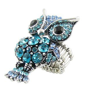 Rosallini Woman Blue Rhinestone Inlaid Owl Shape Finger Ring US 5 1/2 Jewelry