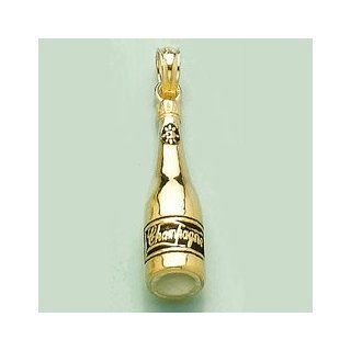 Gold Enamel Food Charm Pendant 3 D Champagne Bottle Pendant Jewelry