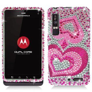 Hard Plastic Snap on Cover Fits Motorola XT862 Droid 3 Pink Heart Full Diamond Verizon Cell Phones & Accessories