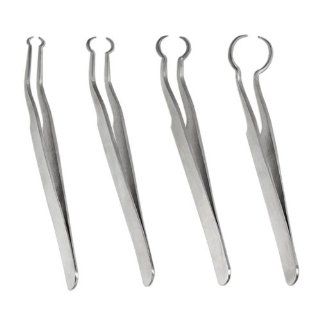 4pc Round Ring Holder Tweezers   Non Magnetic Stainless Steel   Rings, Balls, Cylinders