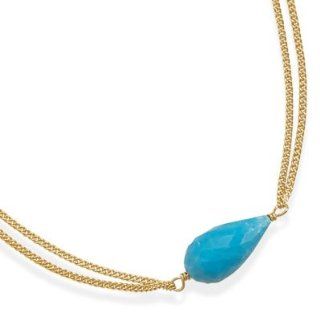 CleverSilver's 16"+2" Double Strand 14 Karat Gold Plated And Turquoise Necklace Pendant Necklaces Jewelry