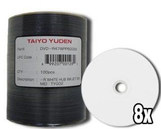 JVC (Taiyo Yuden) DVD R 8X WHITE INK JET(HUB PRINT) 100 Pack Electronics