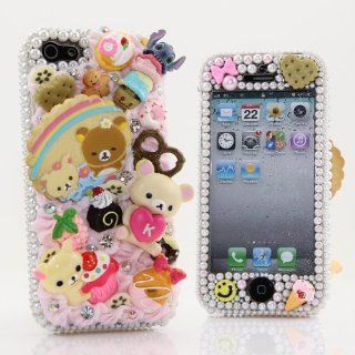 Iphone 5 5s Luxury 3D Bling Case   Gorgeous Cute Japanese Candy Bear Cake Party Sweet Art Design   Swarovski Crystal Diamond Sparkle Girly Protective Cover Faceplate (100% Handcrafted By Star33mall) Cell Phones & Accessories