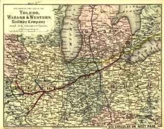 1873 Railroad map of Toledo, Wabash & Great W. RR showing the line of the Toledo   Wall Maps