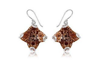 925 Sterling Silver Brown Millefiori Glass Fancy Dangle Earring Jewelry 2.2 * 2.5cm W*L Jewelry