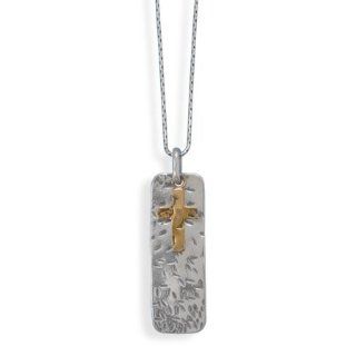 Sterling Silver 18 Inch Necklace with Brass Cross Pendant Jewelry